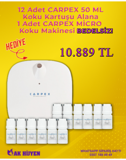 12 adet 50 ml. Koku Kartuşu alımınızda 1 adet Carpex Micro Koku Makinesi Bedelsiz