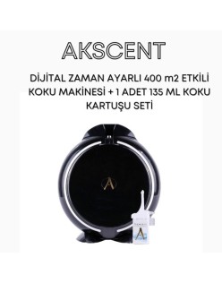 Akscent Koku Makinesi ve Beyaz Sabun Koku Kartuşu 135 ML Seti - Zaman Ayarlı 400 m2 Etkili