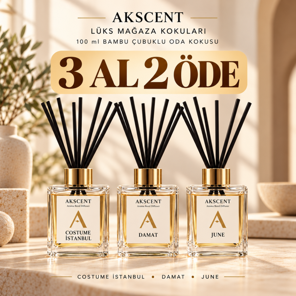 AKSCENT Lüks Mağaza Kokuları 100 ml Bambu Çubuklu Oda Kokusu – 3 Al 2 Öde