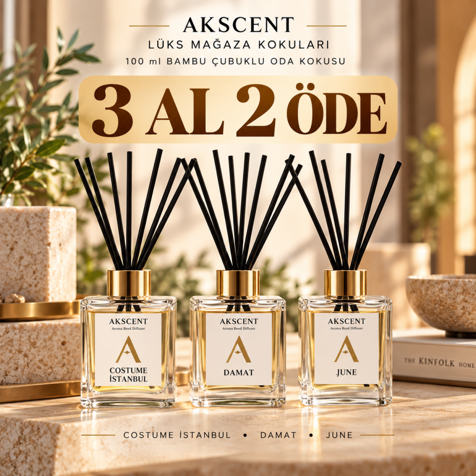 AKSCENT Lüks Mağaza Kokuları 100 ml Bambu Çubuklu Oda Kokusu – 3 Al 2 Öde