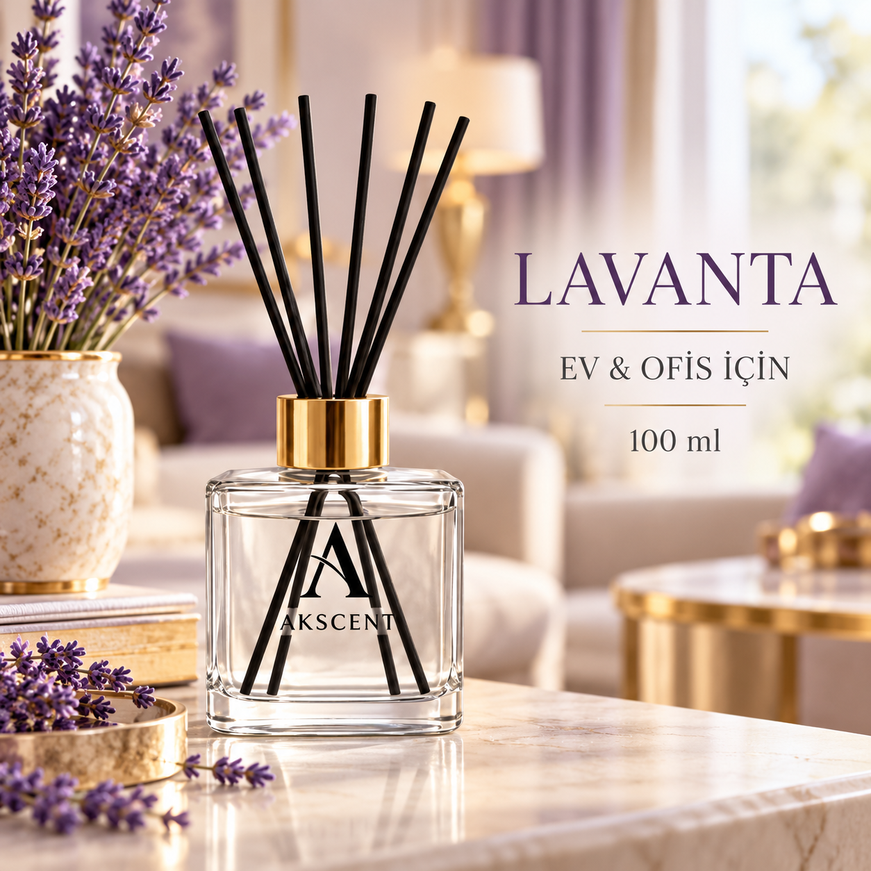 AKSCENT® Lavanta Oda Kokusu 100 ml Bambu Çubuklu