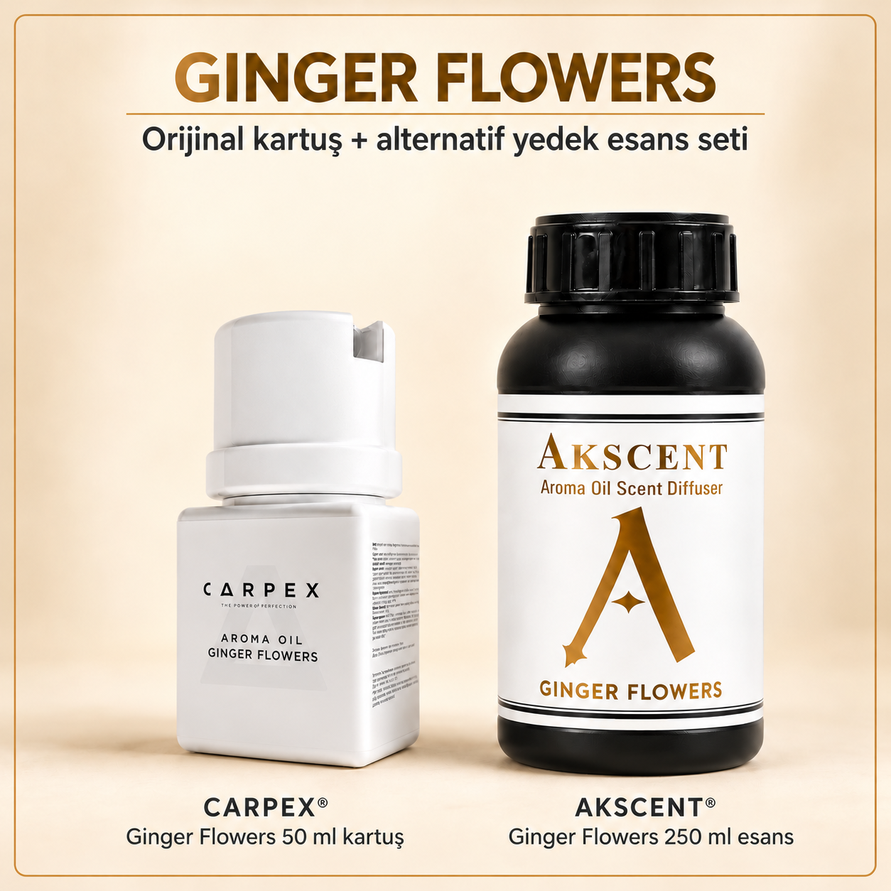 Carpex Ginger Flowers Koku Kartuşu 50 ml + AKSCENT® Ginger Flowers Koku Kartuşu Esansı 250 ml