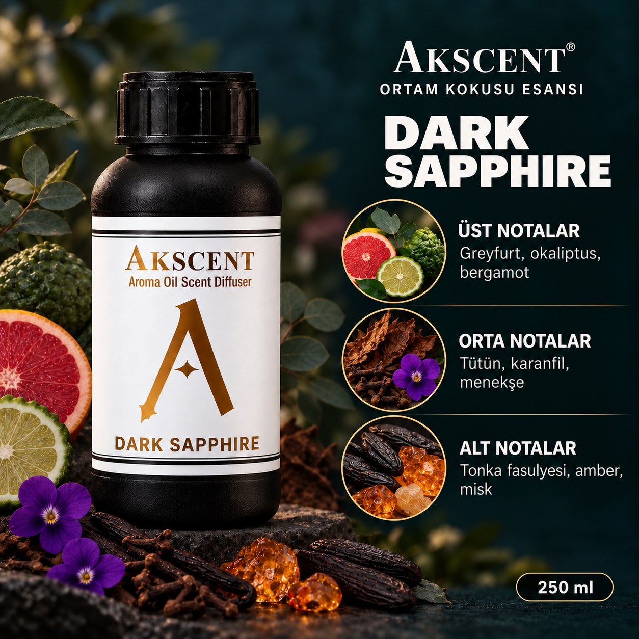 AKSCENT® Dark Sapphire Koku Makinesi Esansı 250 ml