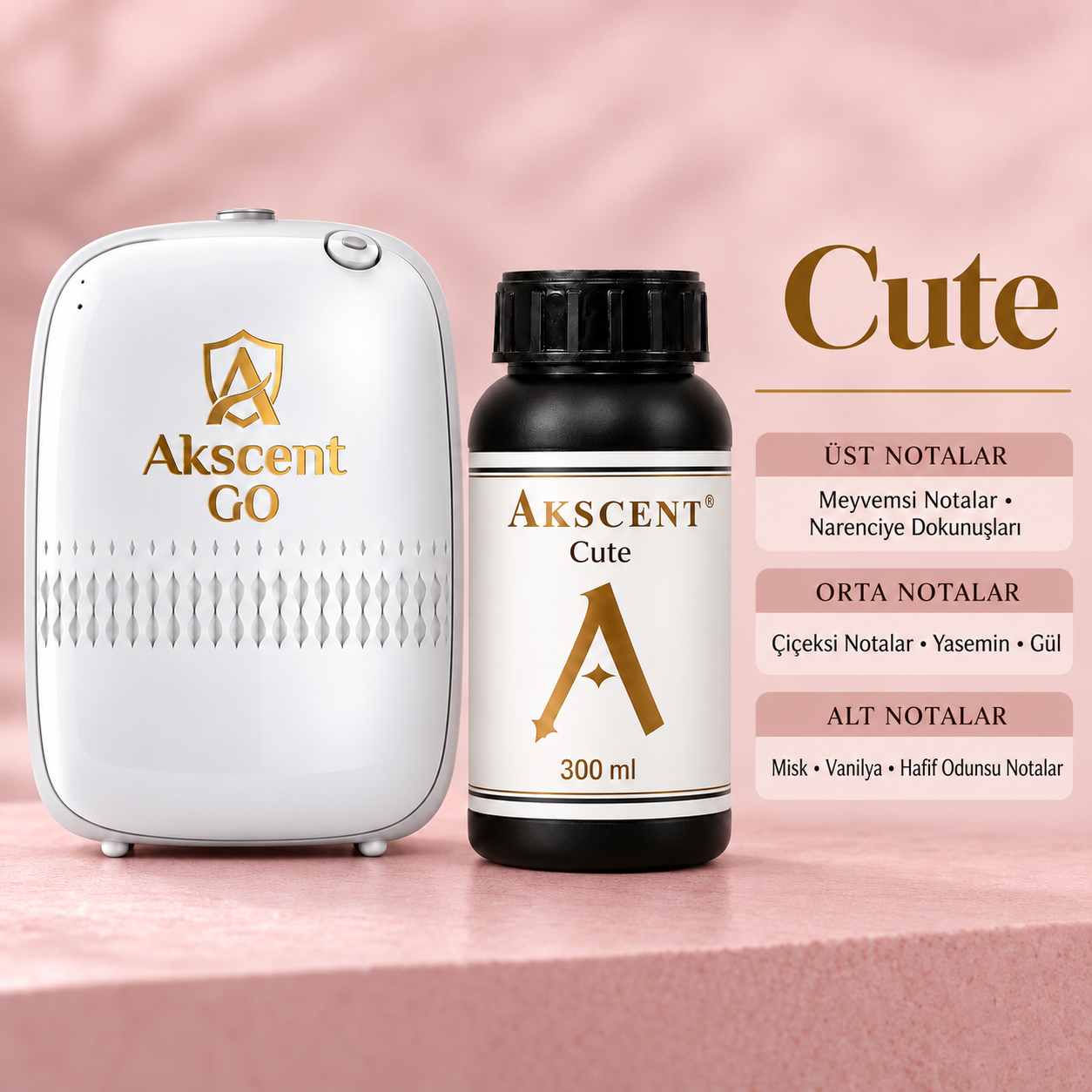AKSCENT GO Koku Makinesi + 300 ml Esans Seti (Koku Seçenekli) Cute