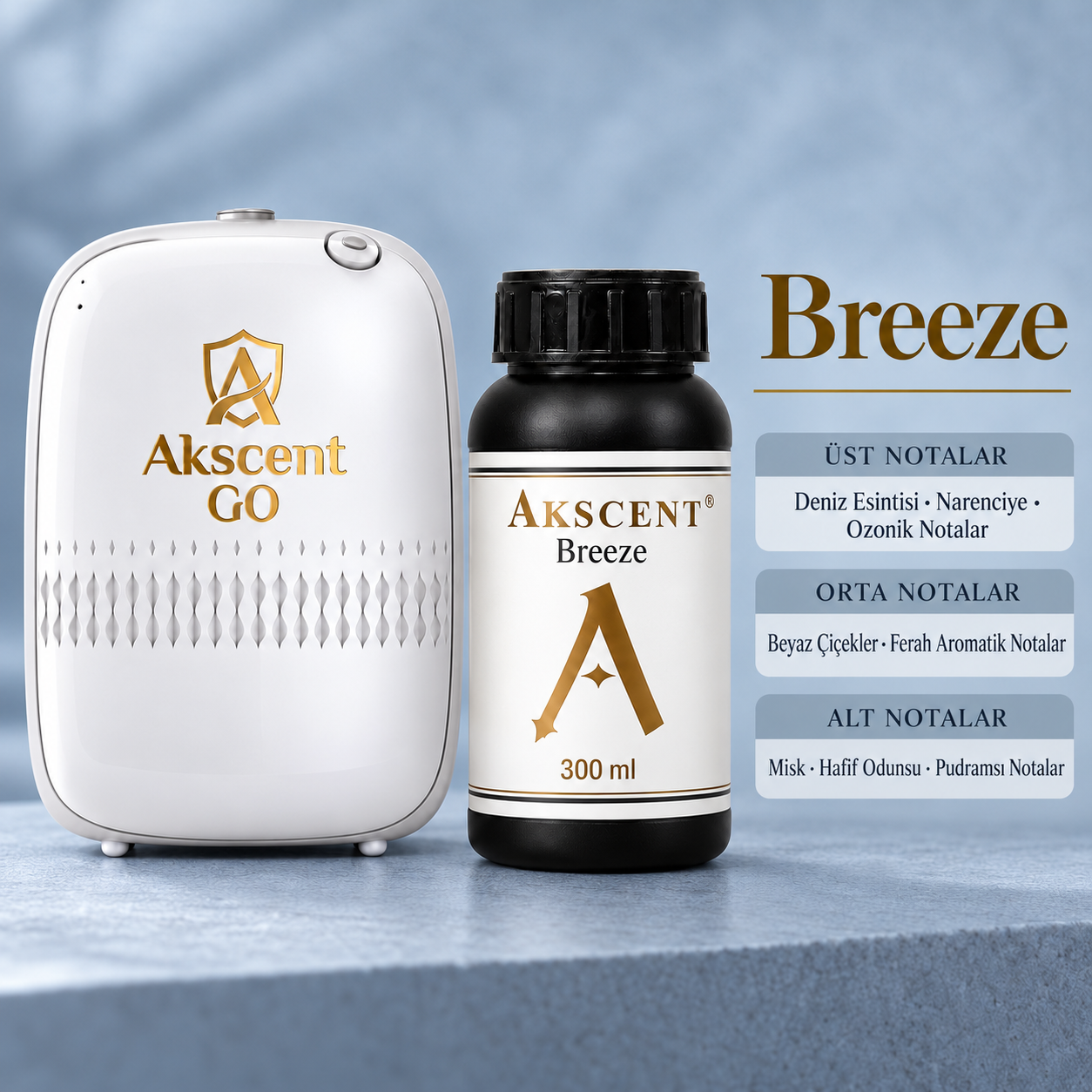 AKSCENT GO Koku Makinesi + 300 ml Esans Seti (Koku Seçenekli) Breeze