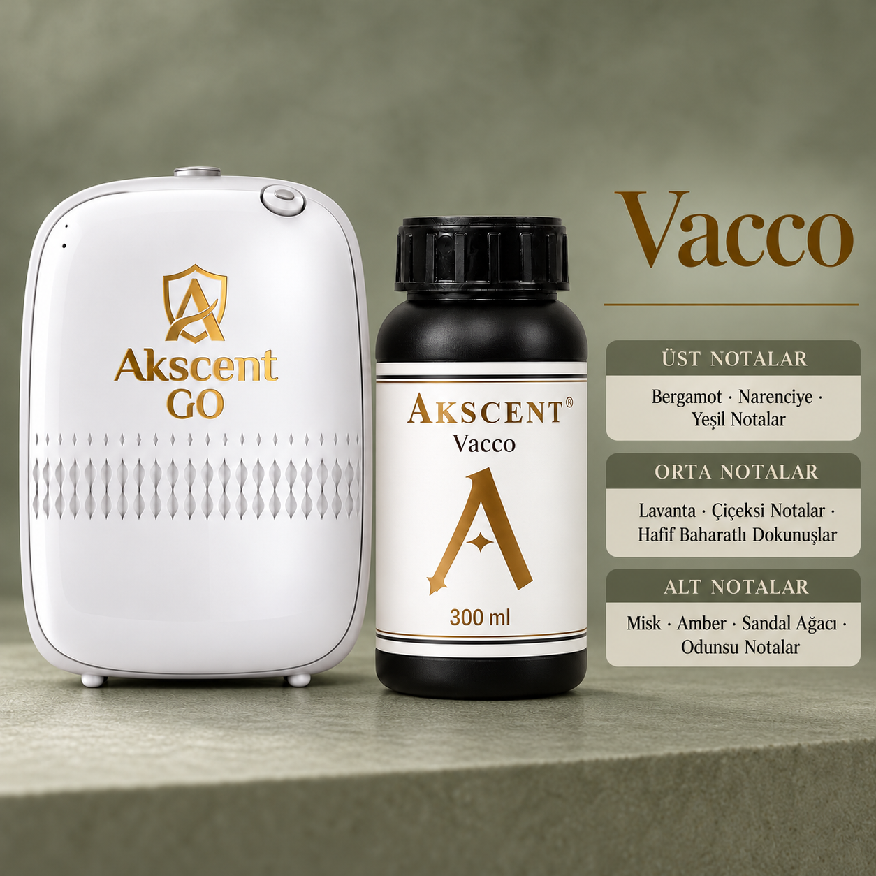 AKSCENT GO Koku Makinesi + 300 ml Esans Seti (Koku Seçenekli) Vacco