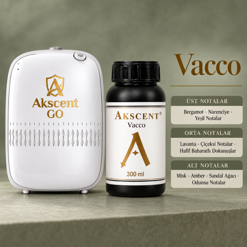AKSCENT GO Koku Makinesi + 300 ml Esans Seti (Koku Seçenekli) Vacco