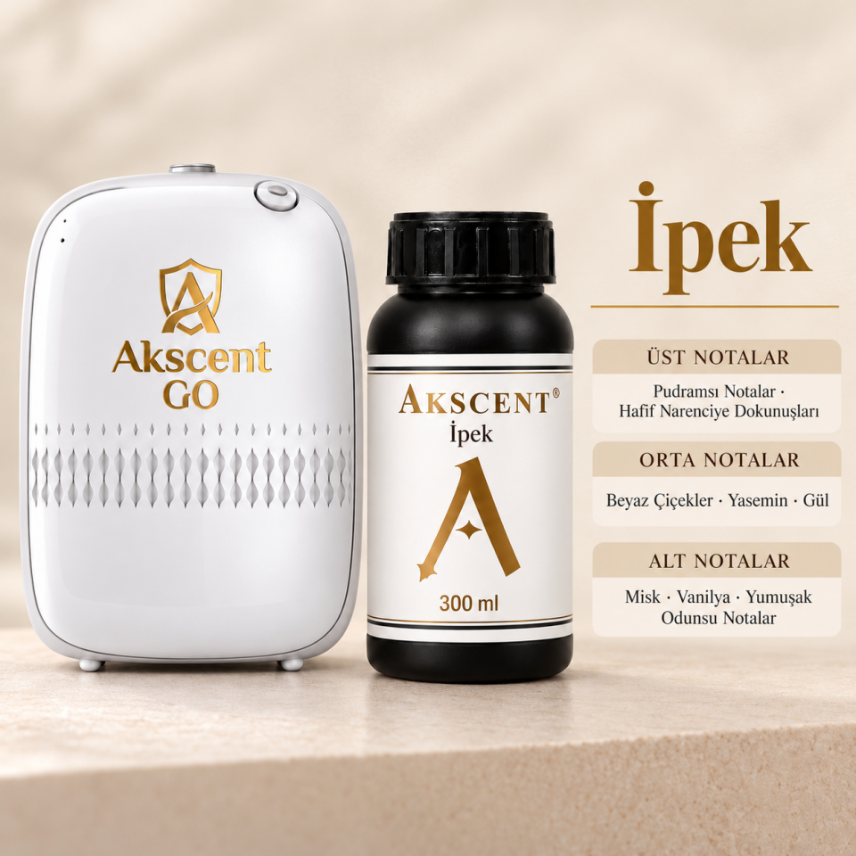 AKSCENT GO Koku Makinesi + 300 ml Esans Seti (Koku Seçenekli) İpek
