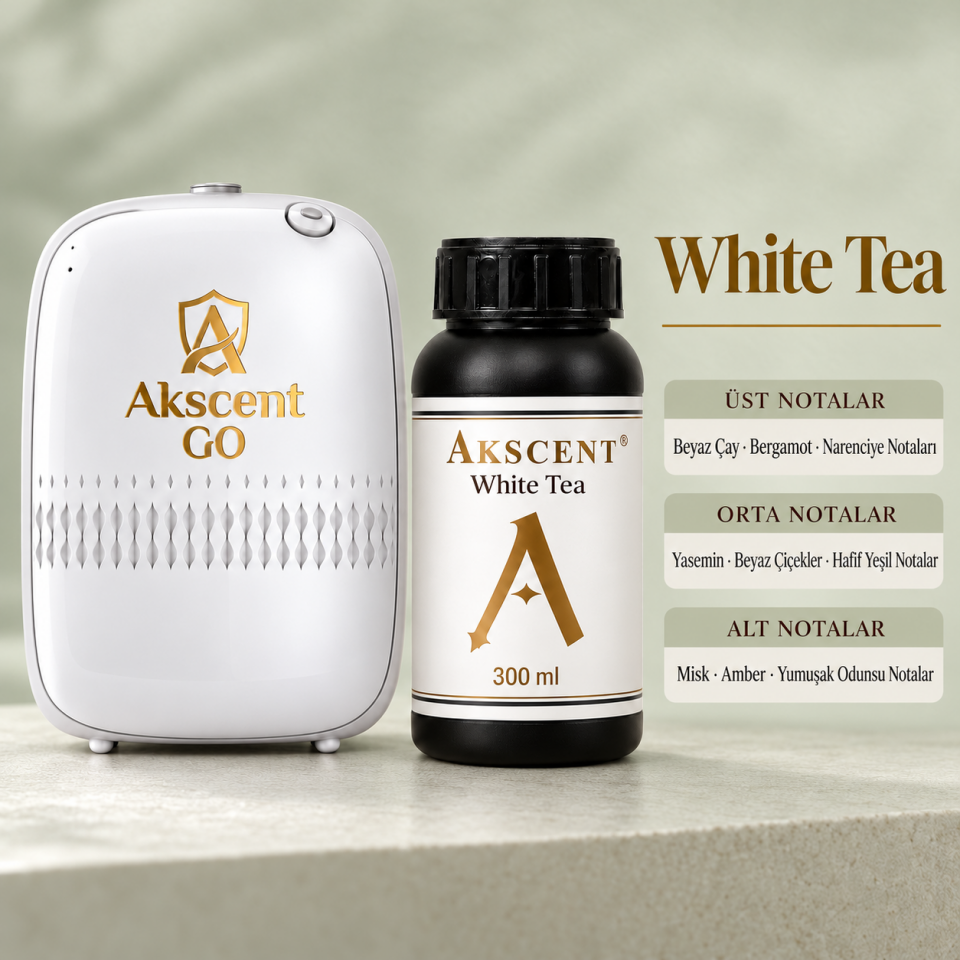 AKSCENT GO Koku Makinesi + 300 ml Esans Seti (Koku Seçenekli) White Tea