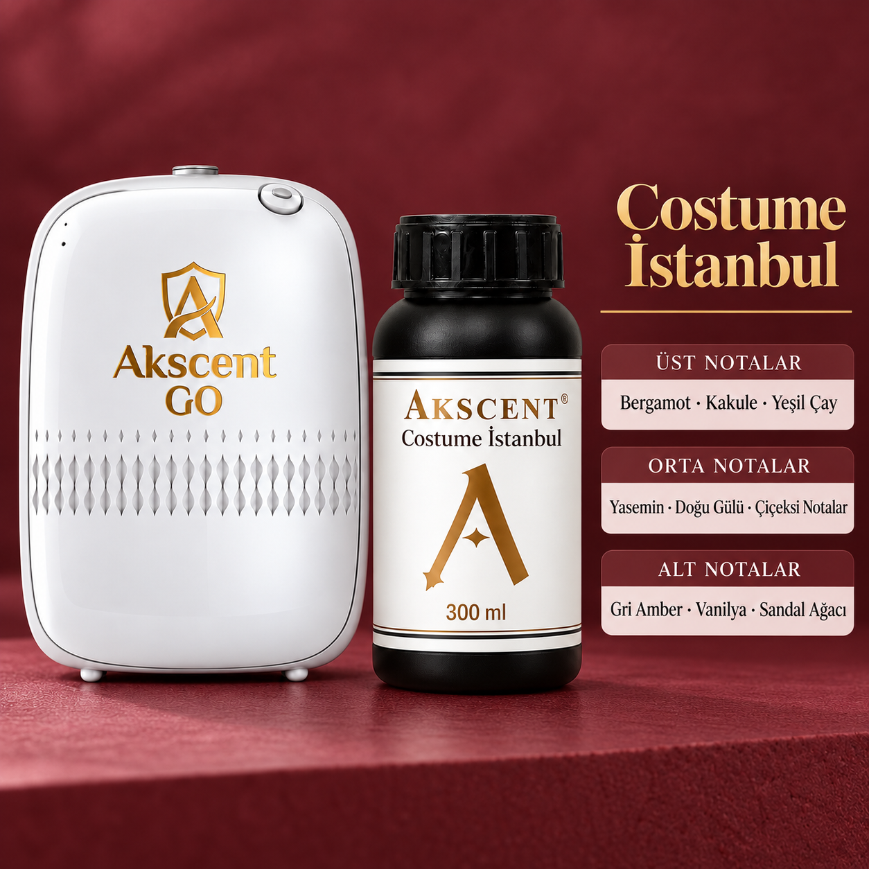 AKSCENT GO Koku Makinesi + 300 ml Esans Seti (Koku Seçenekli) Costume İstanbul