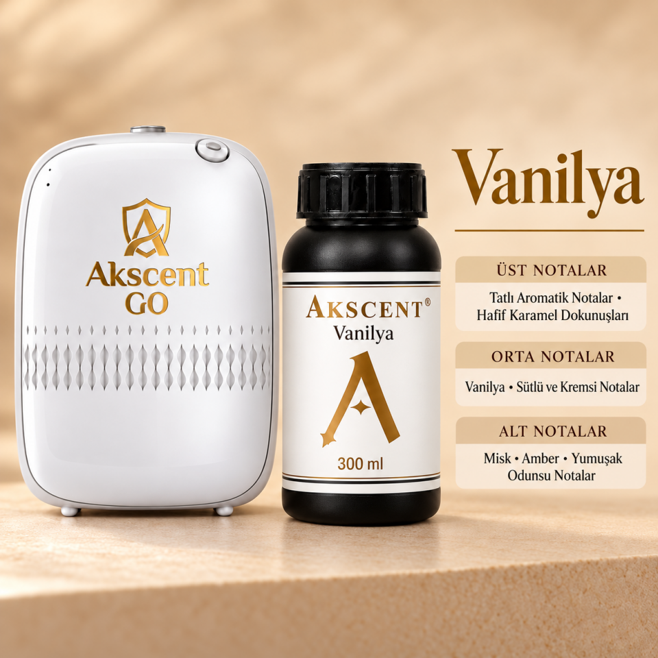 AKSCENT GO Koku Makinesi + 300 ml Esans Seti (Koku Seçenekli) Vanilya