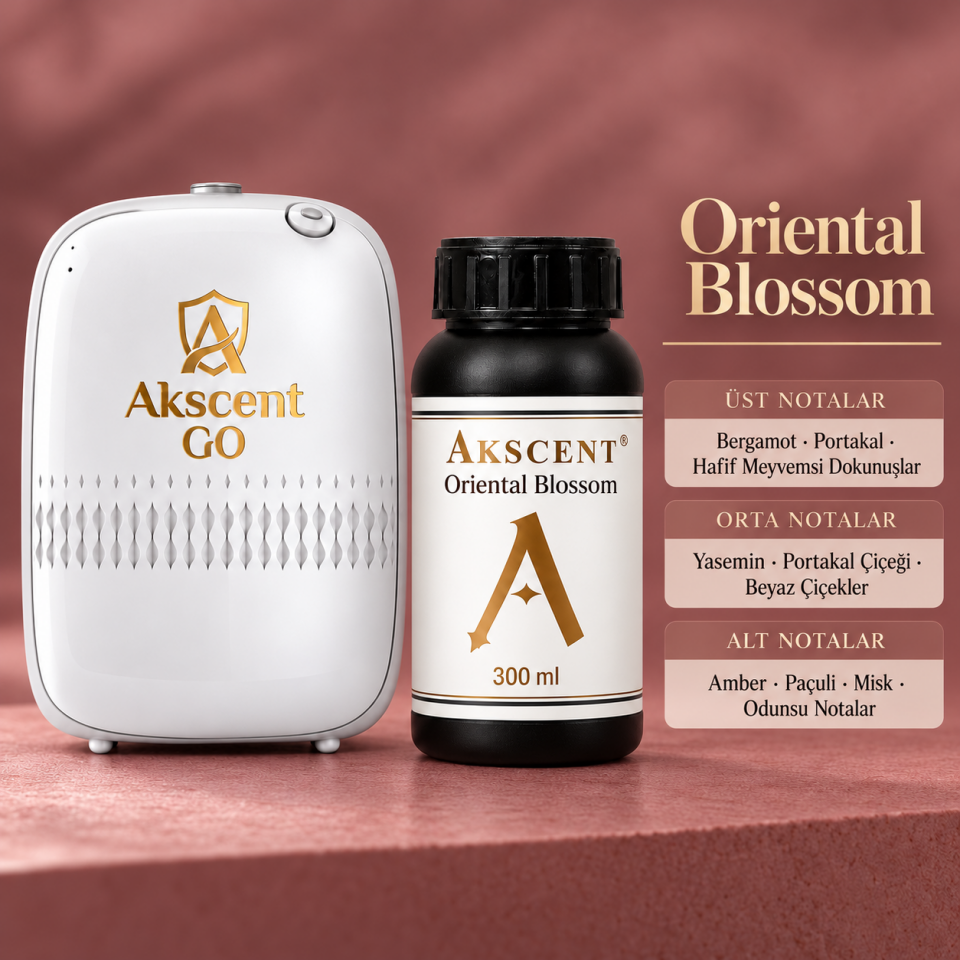 AKSCENT GO Koku Makinesi + 300 ml Esans Seti (Koku Seçenekli) Oriental Blossom