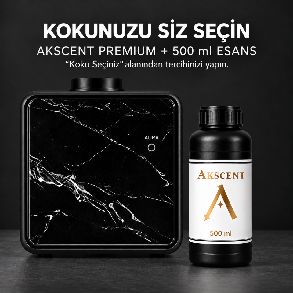 AKSCENT® Premium Doluma Uygun Koku Makinesi + 500 ml Esans Seti (Koku Seçenekli, 400 m²)