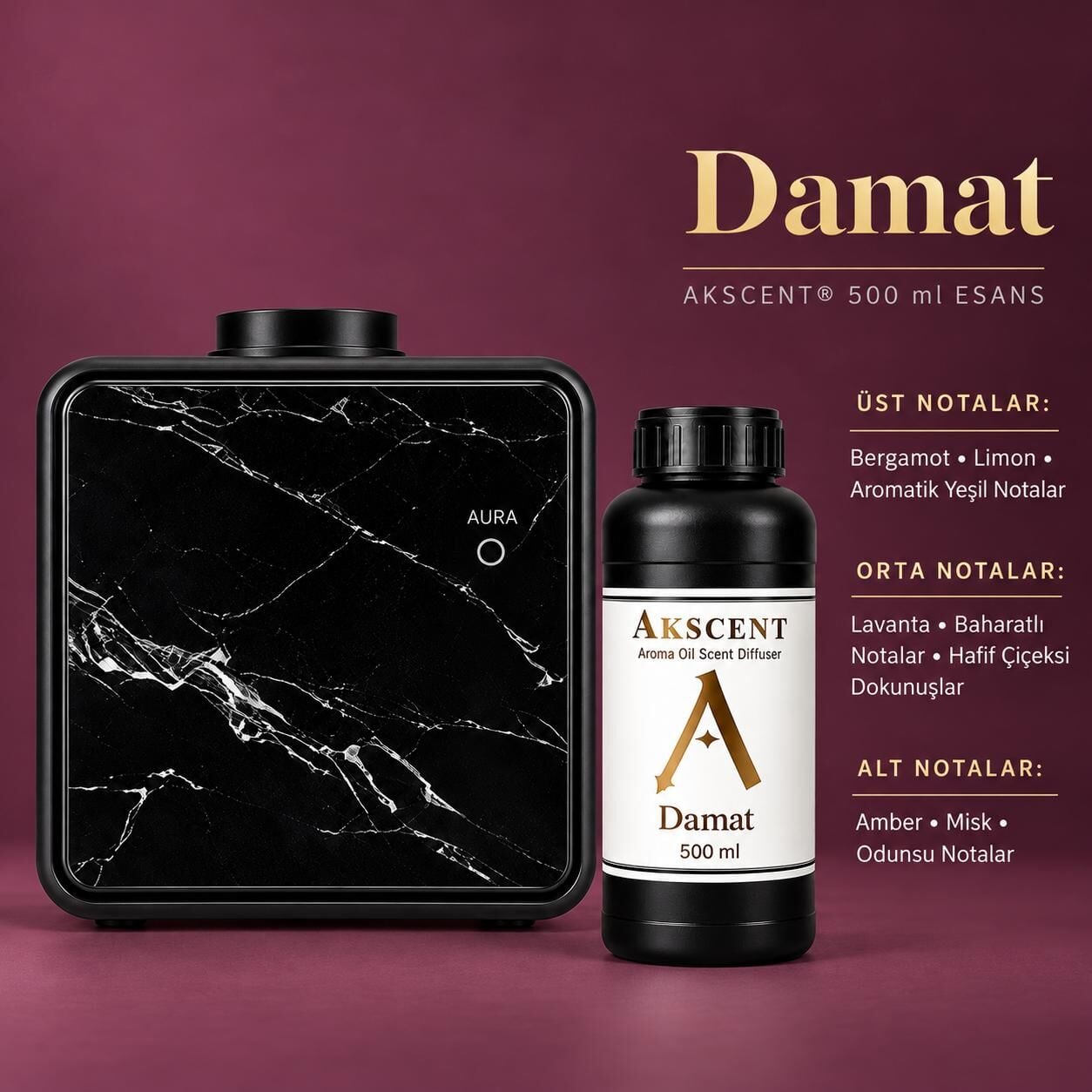 AKSCENT® Premium Koku Makinesi + 500 ml Esans Seti (Koku Seçenekli, 400 m²) Damat