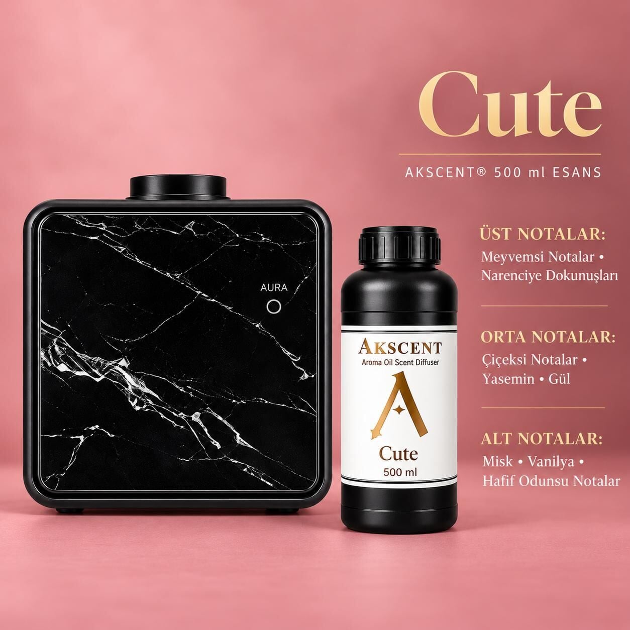 AKSCENT® Premium Koku Makinesi + 500 ml Esans Seti (Koku Seçenekli, 400 m²) Cute