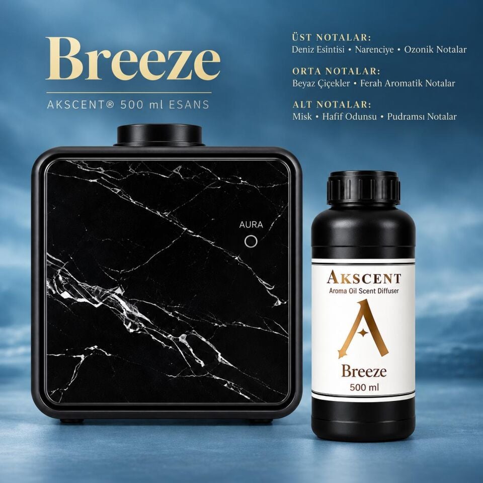 AKSCENT® Premium Koku Makinesi + 500 ml Esans Seti (Koku Seçenekli, 400 m²) Breeze