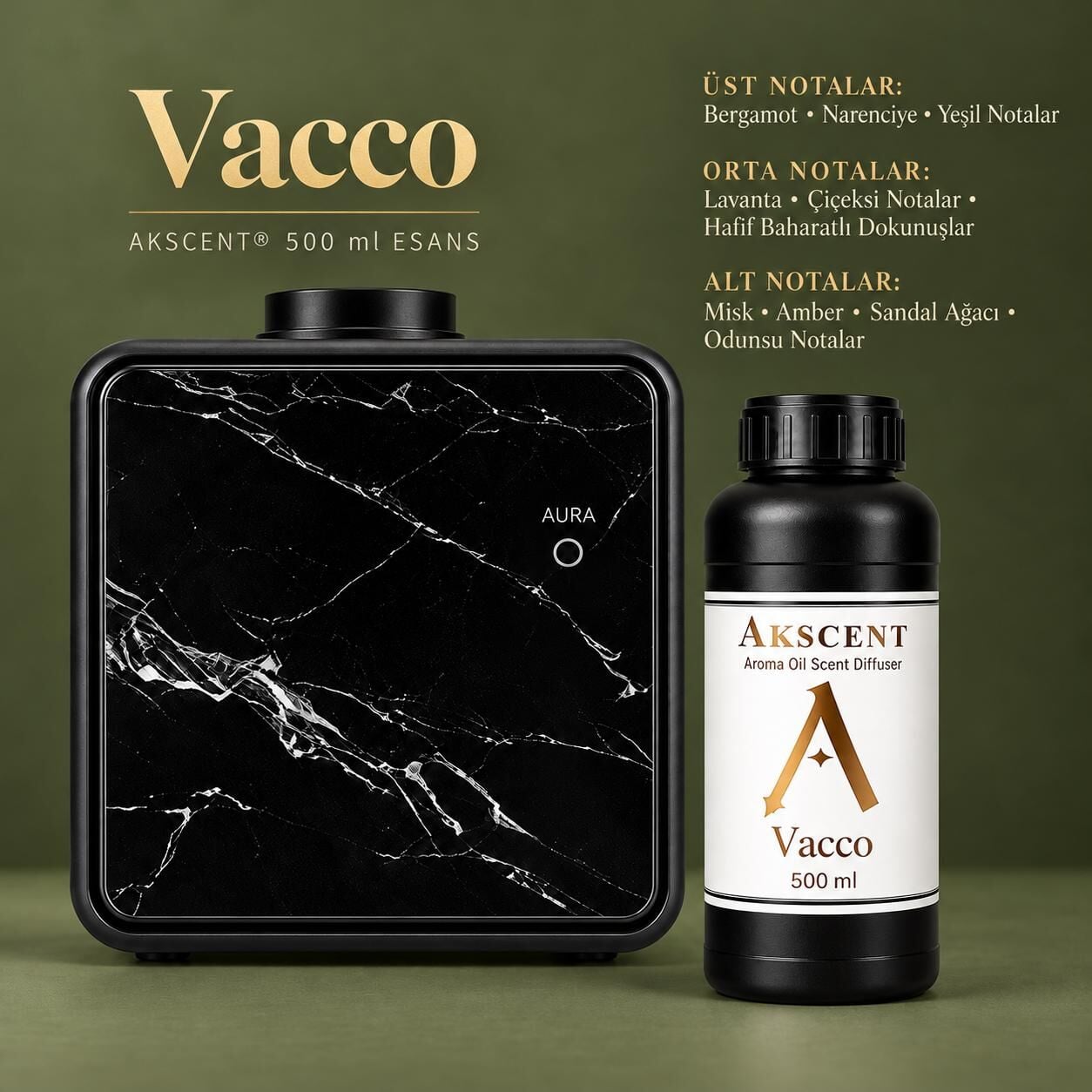 AKSCENT® Premium Koku Makinesi + 500 ml Esans Seti (Koku Seçenekli, 400 m²) Vacco