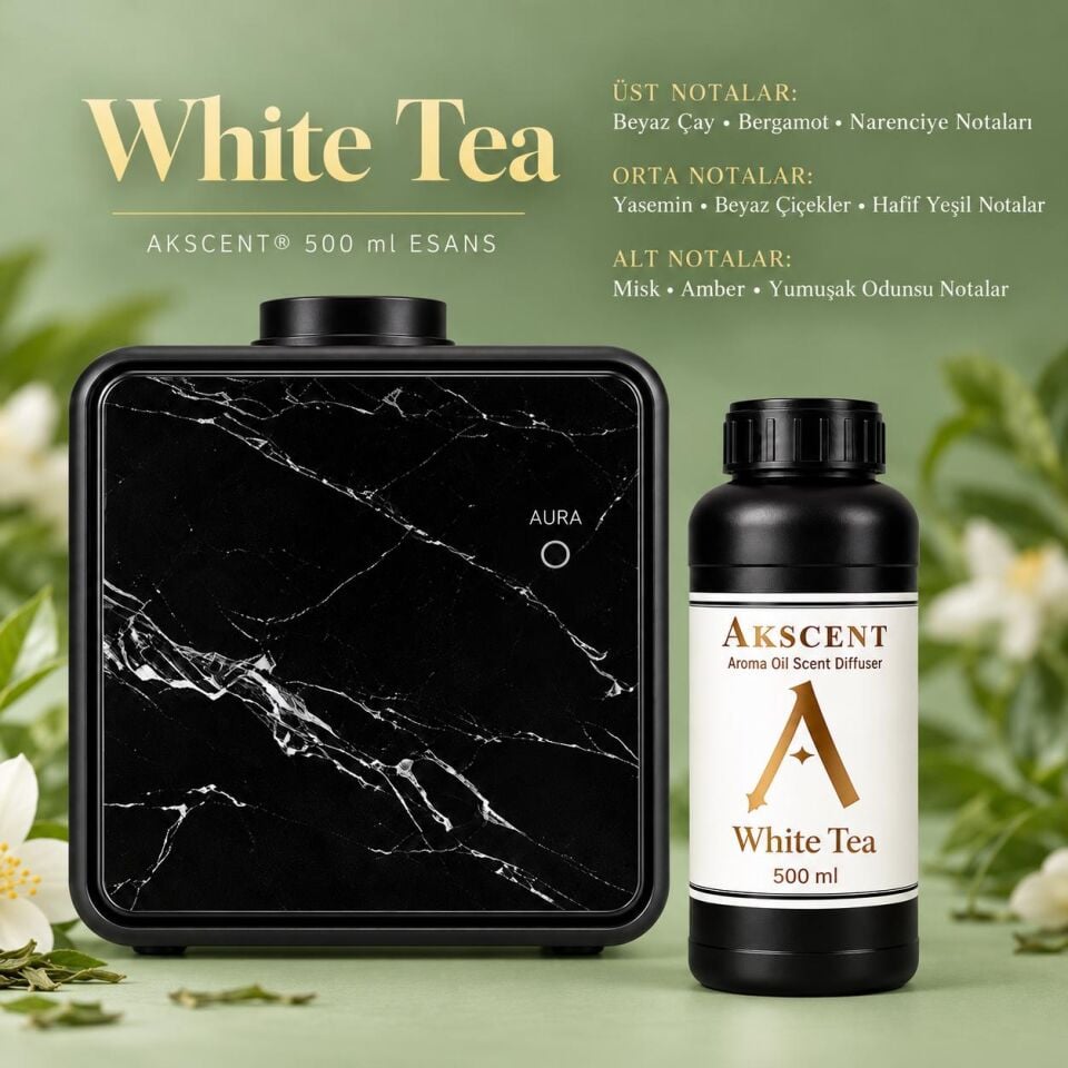 AKSCENT® Premium Koku Makinesi + 500 ml Esans Seti (Koku Seçenekli, 400 m²) White Tea