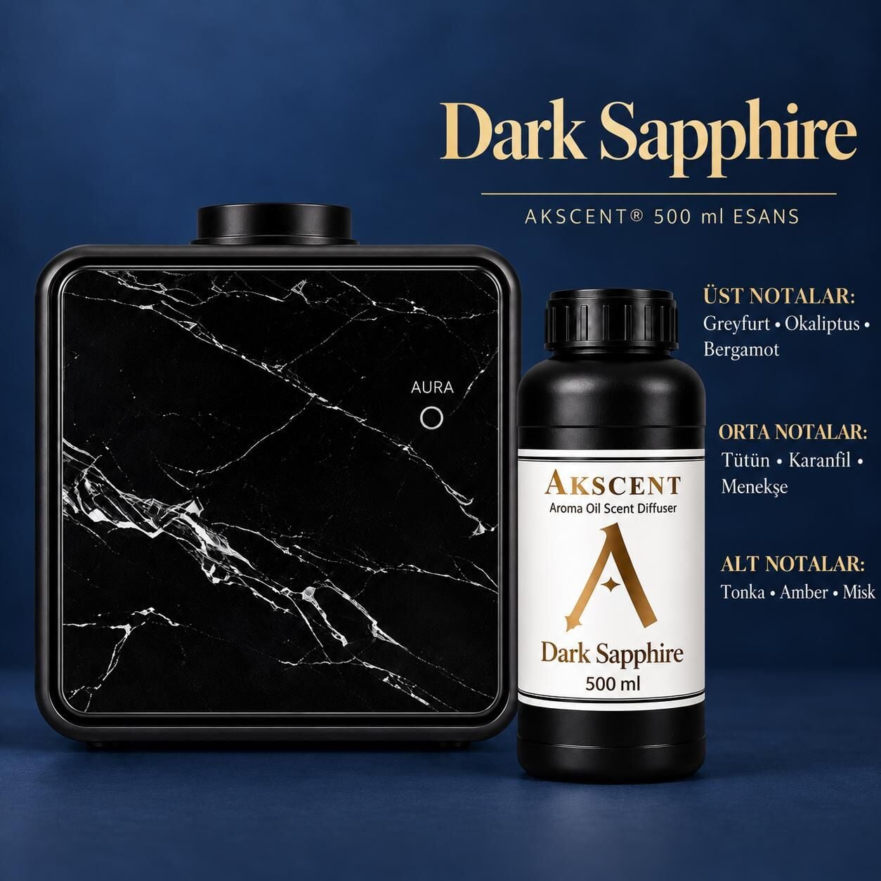 AKSCENT® Premium Koku Makinesi + 500 ml Esans Seti (Koku Seçenekli, 400 m²) Dark Sapphire