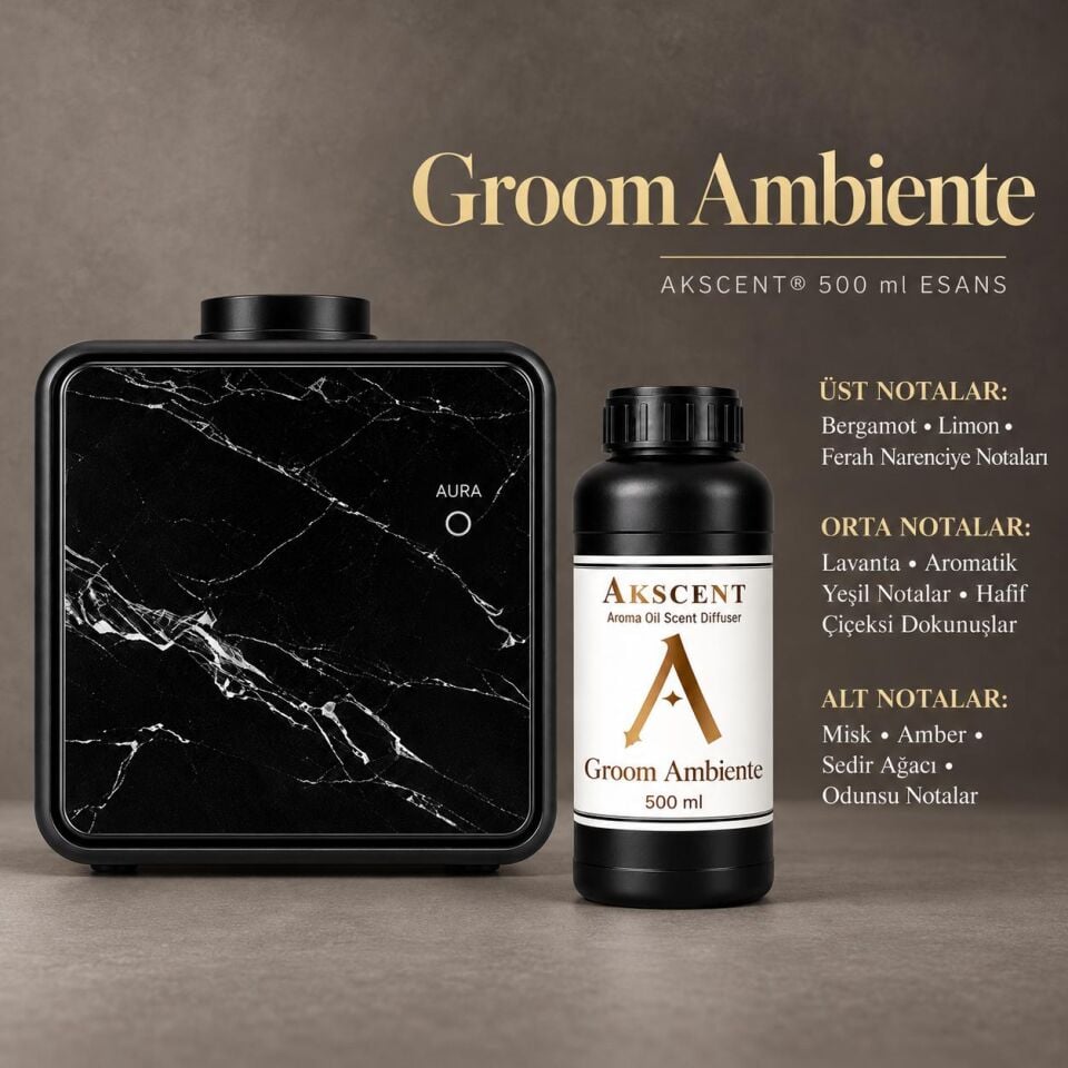 AKSCENT® Premium Koku Makinesi + 500 ml Esans Seti (Koku Seçenekli, 400 m²) Groom Ambiente