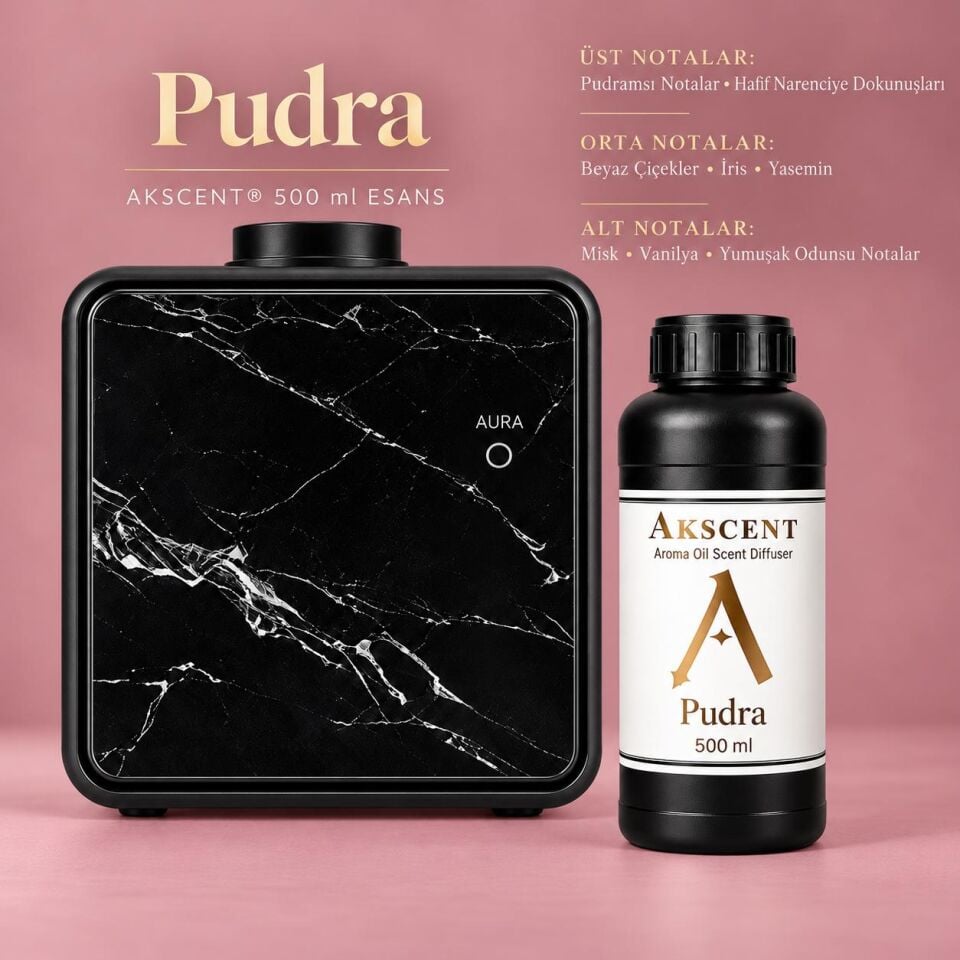 AKSCENT® Premium Koku Makinesi + 500 ml Esans Seti (Koku Seçenekli, 400 m²) Pudra