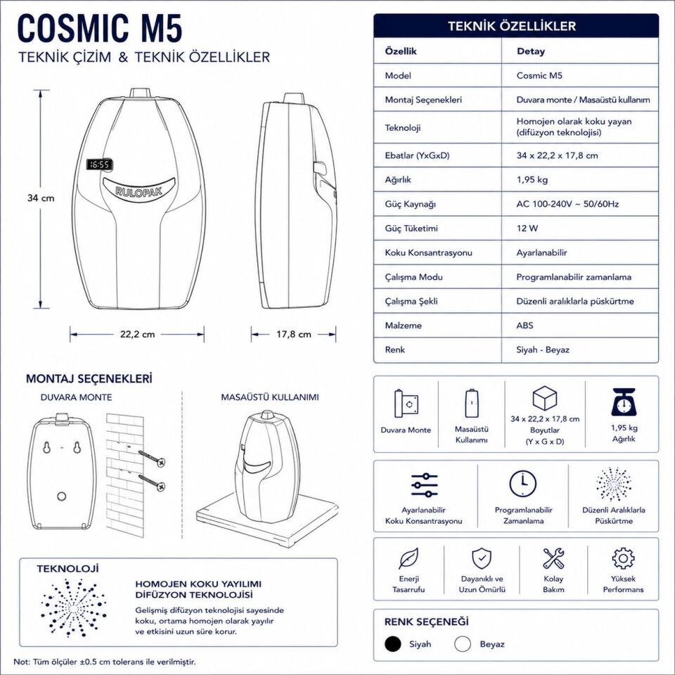Rulopak Cosmic M5 Koku Makinesi ve Vanilya Koku Kartuşu 100 ml
