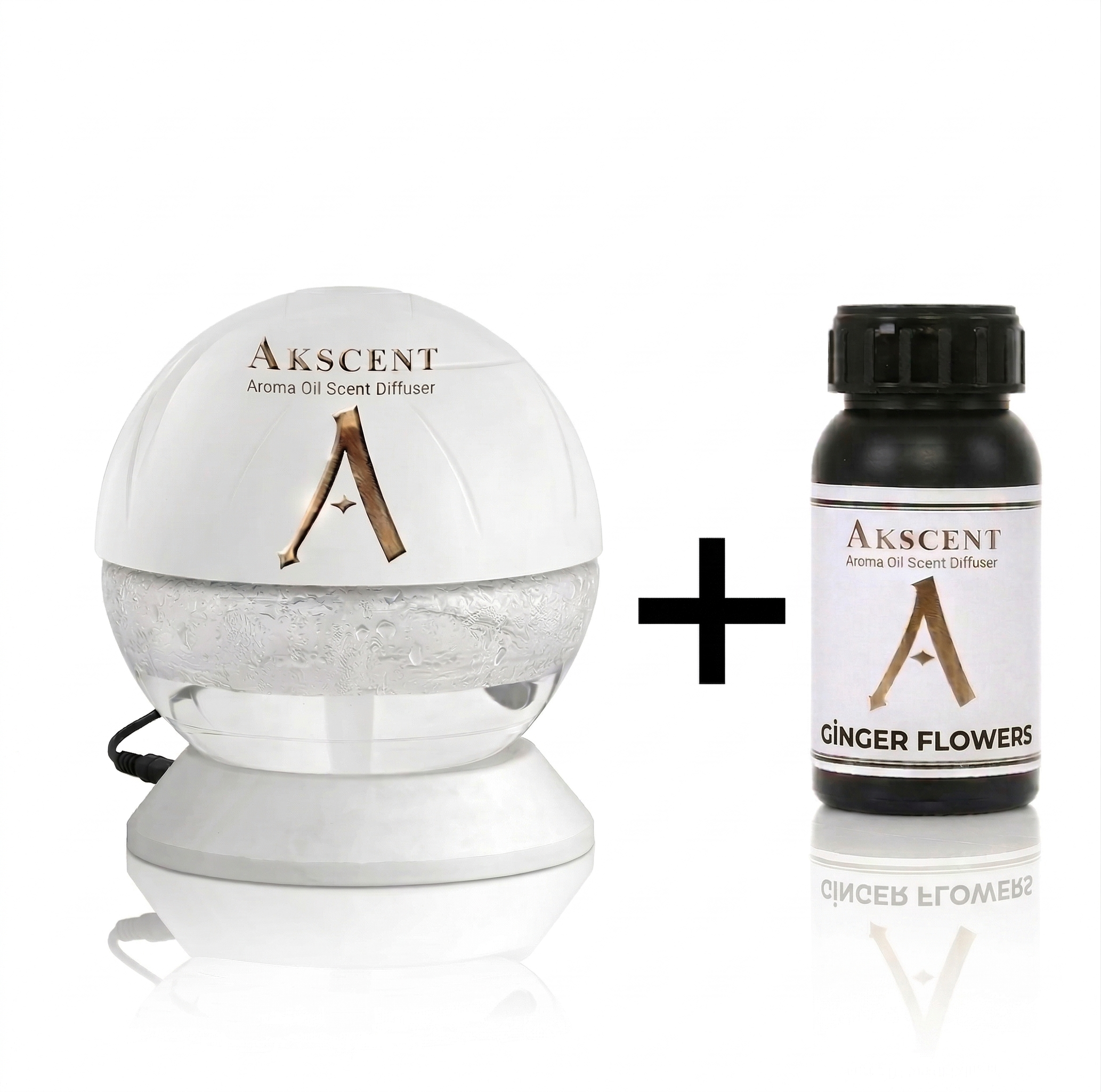 Akscent Işıklı Küre Koku Makinesi ve 200 ml Ginger Flowers Esans