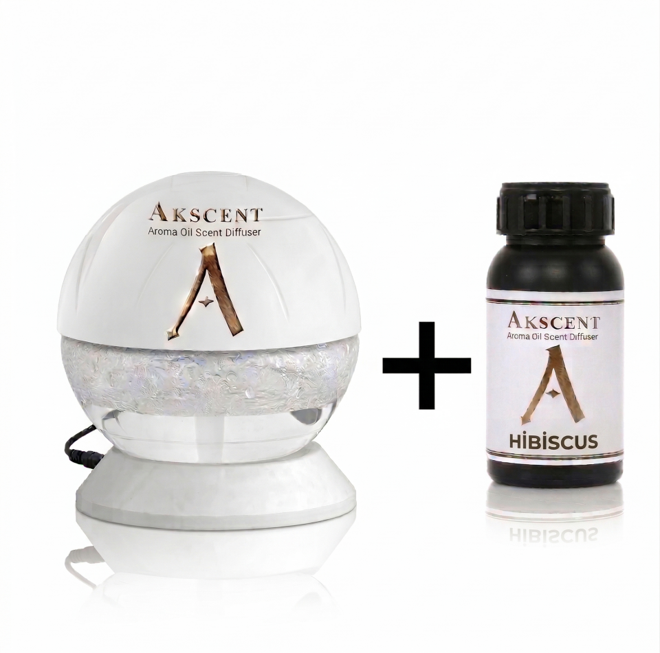 Akscent Küre Koku Makinesi Işıklı ve 200 ml Hibiscus Koku Kartuşu Seti -