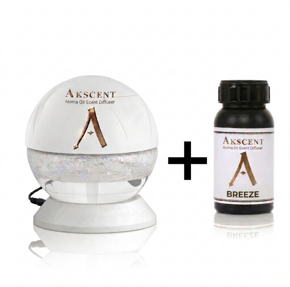 Akscent Işıklı Küre Koku Makinesi ve 200 ml Breeze Esans