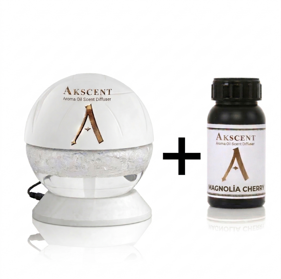 Akscent Işıklı Küre Koku Makinesi ve 200 ml Magnolia Cherry Esans