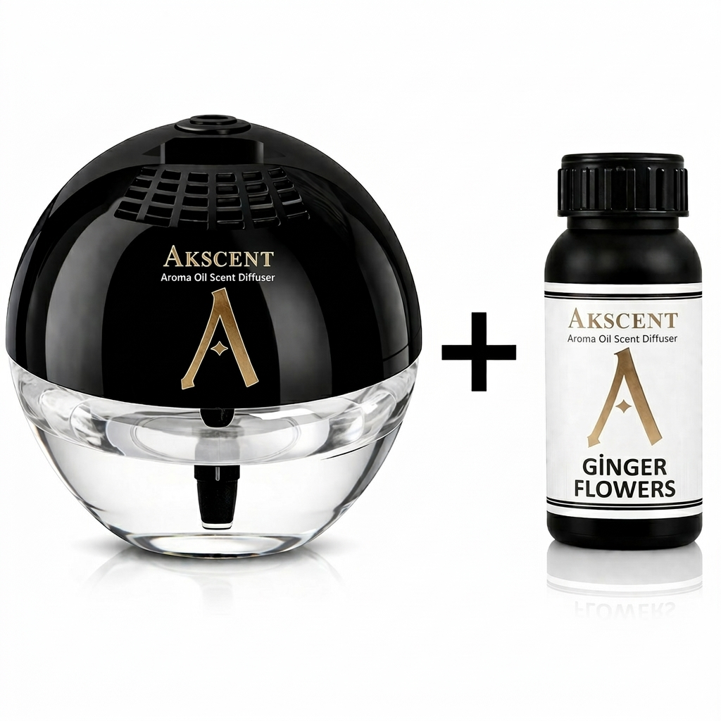 Akscent Küre Koku Makinesi ve 200 ml Ginger Flowers Esans