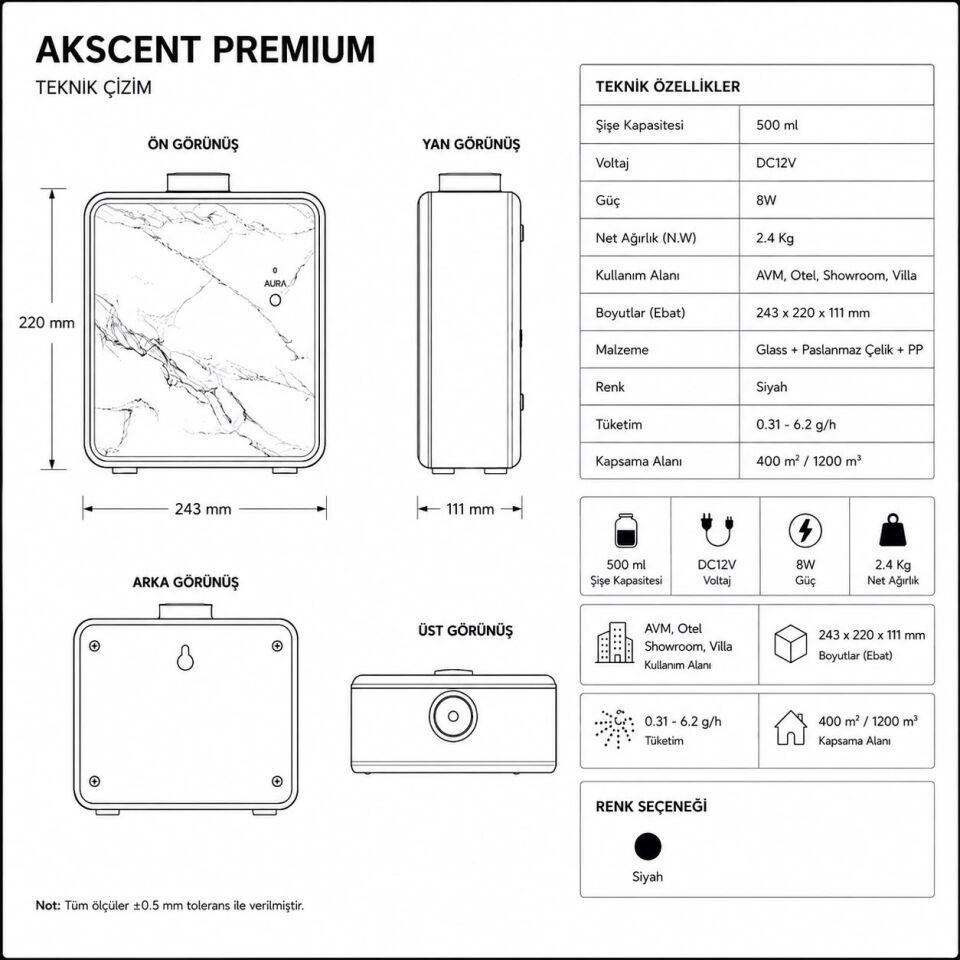 Akscent Premium Koku Makinesi ve 500 ml Angelcw Esans