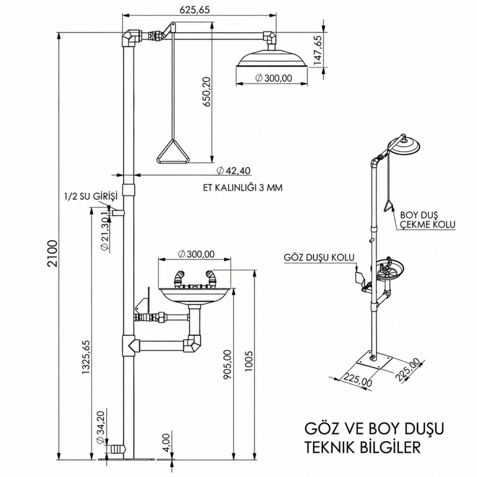 Galvaniz Kombine Duş Set | Vücut El | Göz El Kumandalı