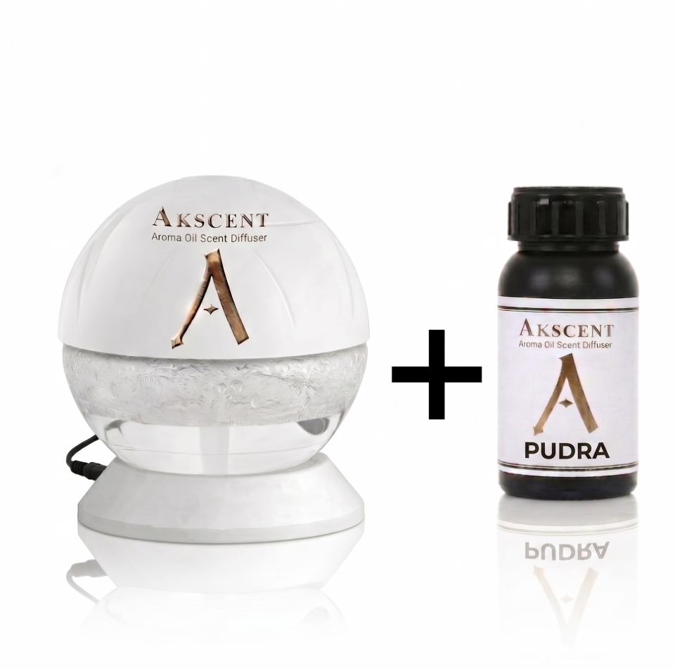 Akscent Işıklı Küre Koku Makinesi ve 200 ml Pudra Esans