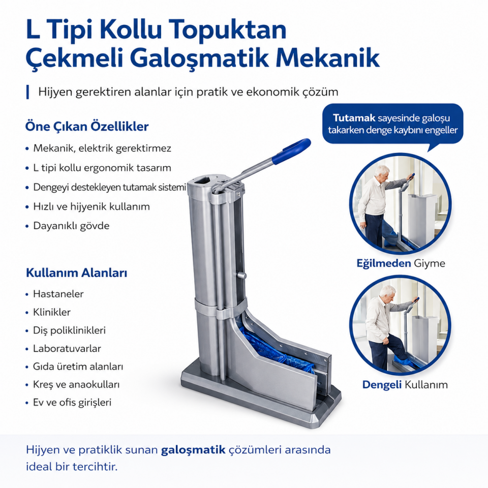 L tipi Kol Tutamaklı Topuktan Çekmeli Galoşmatik 100 Kapasiteli