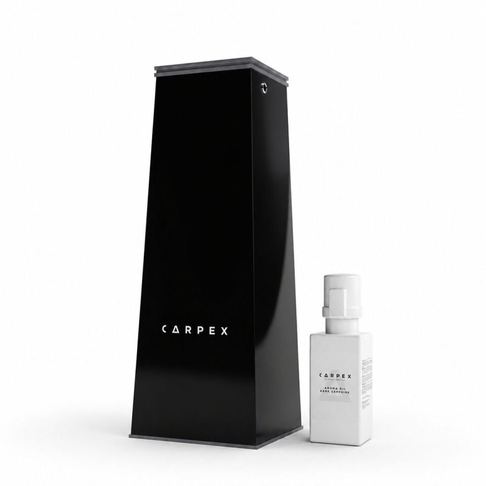 Auramax 1200S Geniş Alan Koku Makinesi + Carpex 250 ml Dark Sapphire Kartuş Set (Siyah)