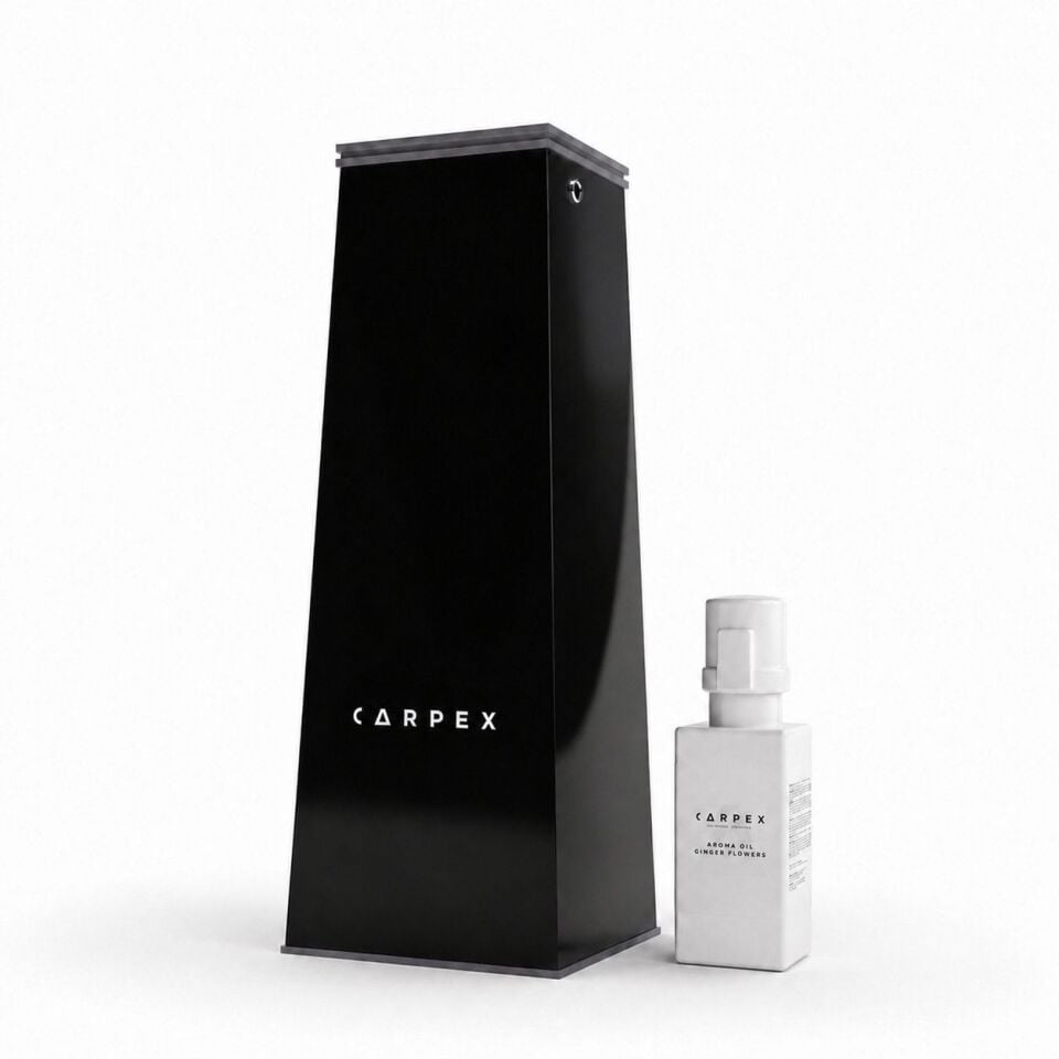 Auramax 1200S Geniş Alan Koku Makinesi + Carpex 250 ml Ginger Flowers Kartuş Set (Siyah)