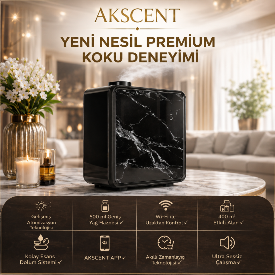 Akscent Premium Koku Makinesi | Doluma Uygun | 400 m2 Etki Alanı