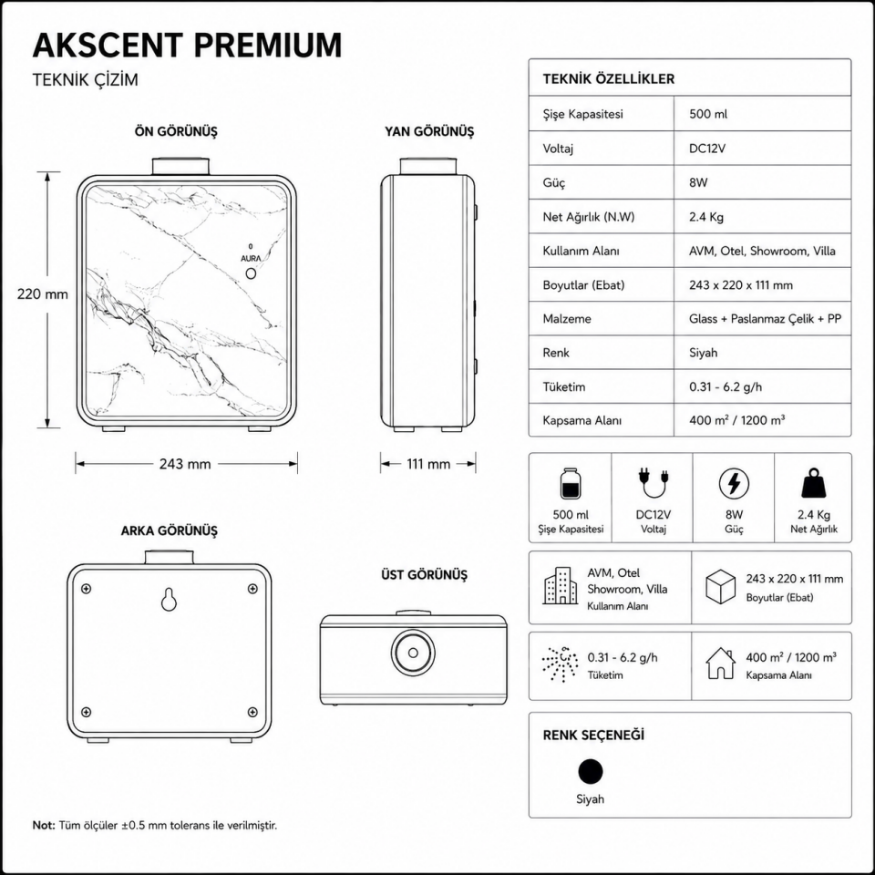 Akscent Premium Koku Makinesi | Doluma Uygun | 400 m2 Etki Alanı