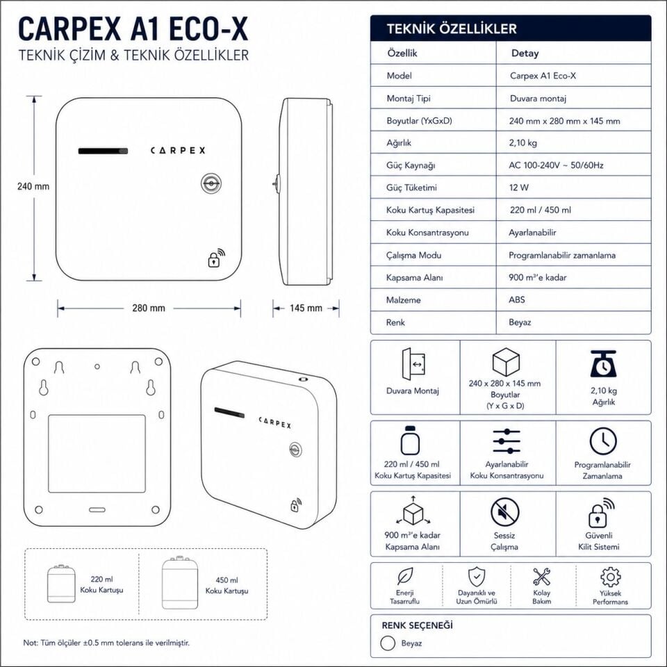 Bedelsiz A1 Eco-X Koku Makinesi + 12x Carpex 200 ML Koku Kartuş Seti