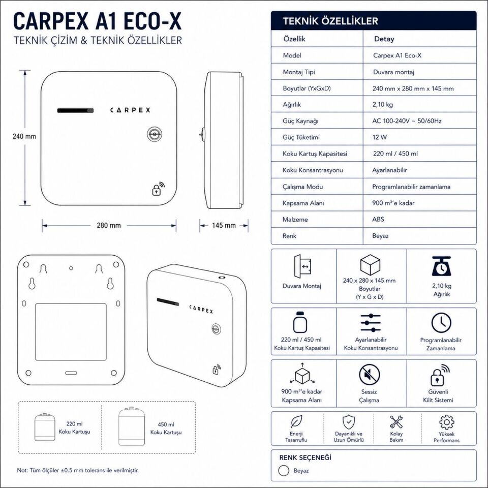Bedelsiz A1 Eco-X Koku Makinesi + 12x Carpex 200 ML Koku Kartuş Seti