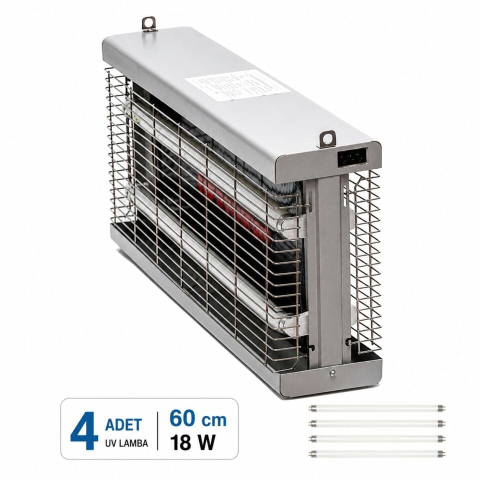 Aluminyum Yapışkan Levhalı Sinek Tutucu 4 x 18 Watt UV Lambalı - 200 m² Etki Alanı