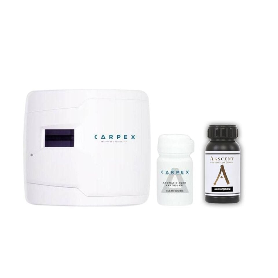 Carpex E2 Power Koku Makinesi Beyaz + Cute Koku Kartuşu 75 ml + Akscent Cute Esans Yedek 100 ml  -